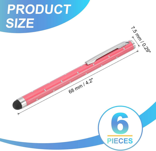 PATIKIL Stylus Pens for Touch Screens, 6 Pcs High Precision Universal Bling Stylus Crystal Metal Capacitive Pen for Touch Screen Devices Phone Tablets Laptop, Pink