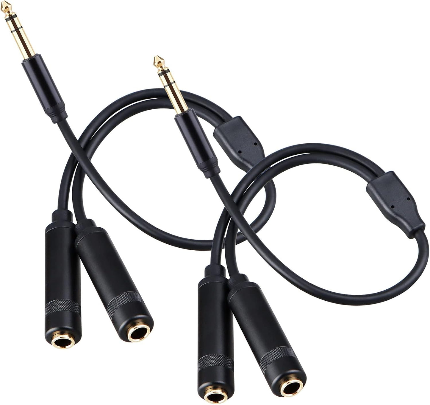 HOSONGIN 1/4" Stereo Splitter Cable (2-Pack), 1/4 Inch TRS Male to Dual TRS Female Y Adapter, Gold-Plated, Noise-Free Audio Cable for Headphones, Amplifiers, Studio, 1.6Ft (20 inch)