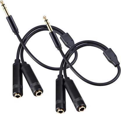 HOSONGIN 1/4" Stereo Splitter Cable (2-Pack), 1/4 Inch TRS Male to Dual TRS Female Y Adapter, Gold-Plated, Noise-Free Audio Cable for Headphones, Amplifiers, Studio, 1.6Ft (20 inch)