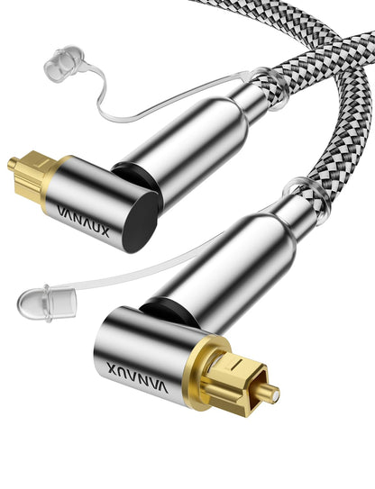 VANAUX 90-Degree Optical Audio Cable 3FT,90 Degree to 90 Degree Fiber Optic Toslink Cable(24K Gold-Plated Connectors,Braided Jacket) Ideal for Tight Spaces,Home Theater,Soundbars,Gaming Consoles