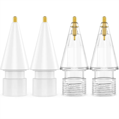 NIUTRENDZ 4 Pack Replacement Tips for Apple Pencil 2nd Generation and 1st Generation Fine Point Metal Tip, Wear-Resistant & Precise Control (1.95mm, White + Clear)