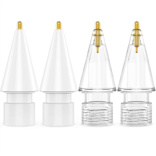 NIUTRENDZ 4 Pack Replacement Tips for Apple Pencil 2nd Generation and 1st Generation Fine Point Metal Tip, Wear-Resistant & Precise Control (1.95mm, White + Clear)