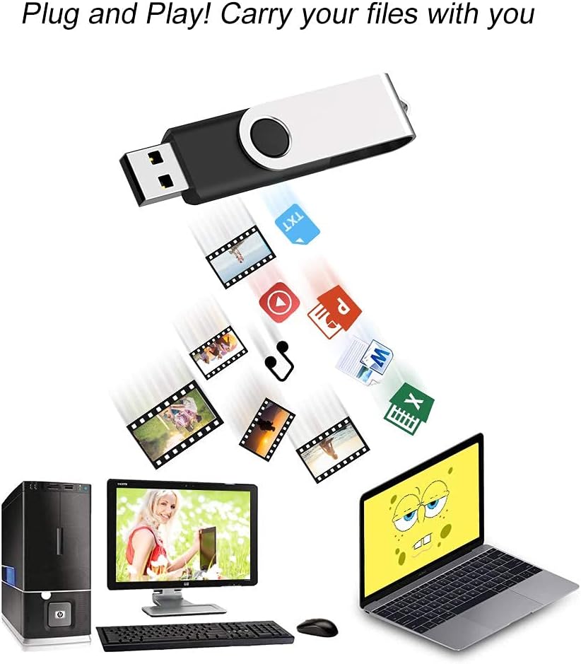 JUANWE 4GB USB Flash Drive 100 Packs, 2.0 Bulk Thumb Drives USB Stick with 360° Swivel Shell, Mutipack Jump Drives Memoria USB for Data Storage/Files Backup/Data Transfer on PC/Tablet/Mac - Black