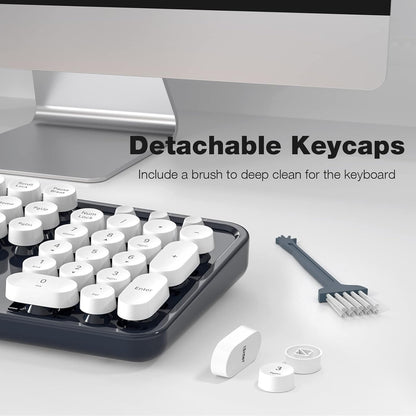 KNOWSQT Wireless Keyboard and Mouse Combo - White-DarkBlue Full-Sized 2.4 GHz 104 Keys Typewriter Keyboard, Flexible Round Keycap and Optical Mouse for Windows, Computer, PC, Laptop, Desktop