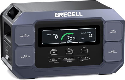 GRECELL Solar Generator 2200W Portable Power Station 1126Wh (4800W Peak), 1.25Hrs Fast Charging, LiFePO4 Battery Pack with 4×2200W AC Outlets, 2×PD 100W, Solar Generator for Home Use Outdoor RV