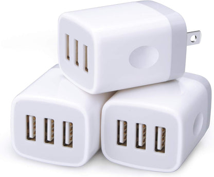 USB Charging Plug, Wall Charger Adapter, Sicodo 3Pack Universal Travel 3.1A 3Muti Port Fast Charging Block Compatible with iPhone 16 15 14 13 12 SE 11Pro,Samsung Galaxy S24 S23 S22 S21 Ultra, Google