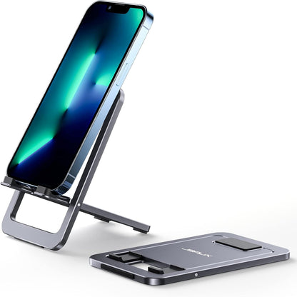 JSAUX Cell Phone Stand [2-Pack] Foldable Aluminum Adjustable Phone Holder for Desk Portable Travel Holder Office Desk Accessories Compatible with iPhone 15 14 13 12 11 Pro Max X Samsung S24 S23 Grey
