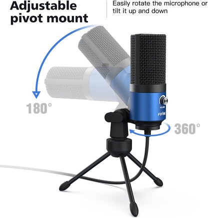 FIFINE USB Computer Microphone for Recording YouTube Video Voice Over Vocals for Mac & PC, Condenser Mic with Gain Control for Home Studio, Plug & Play - K669L