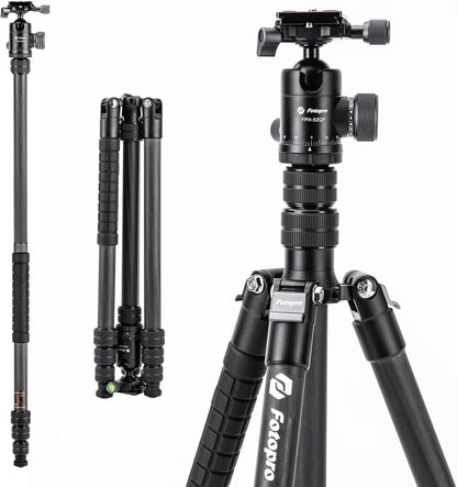 Fotopro 73" Carbon Fiber Tripod for Camera, Compact Travel Tripod with Ball Head, Detachable Monopod with Quick Release Plate and Camera Bag, Load up to 22lbs/10KG