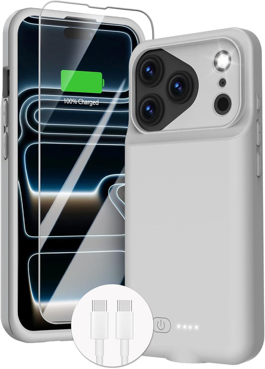 Battery Case for iPhone 17 Pro, Charging Case Charger 8500mAh Ultra-Slim Lightweight Powerful Battery Pack 15W Fast Rechargeable Anti-Fall TPU Juice Box for iPhone 17 Pro (6.3") Grey