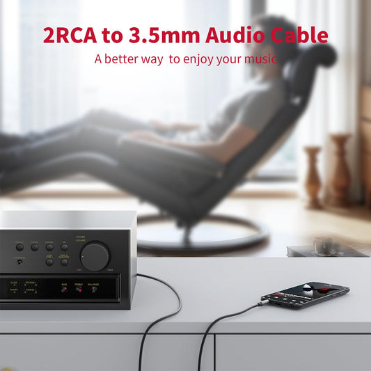 3.5mm to RCA Cable (6.6 Feet/2M),3.5 mm 1/8 to RCA 2-Male Headphone Jack Adapter HiFi Sound Splitter Auxiliary Cord for Smartphone,MP3 Players,Laptops,Tablet,Speaker