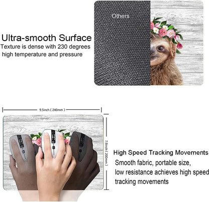Hokafenle Mouse Pad, Cute Sloth with Floral Mouse Pad, Mouse Mat Square Waterproof Mousepad with Design, Non-Slip Rubber Base Mouse Pads for Women Office Laptop