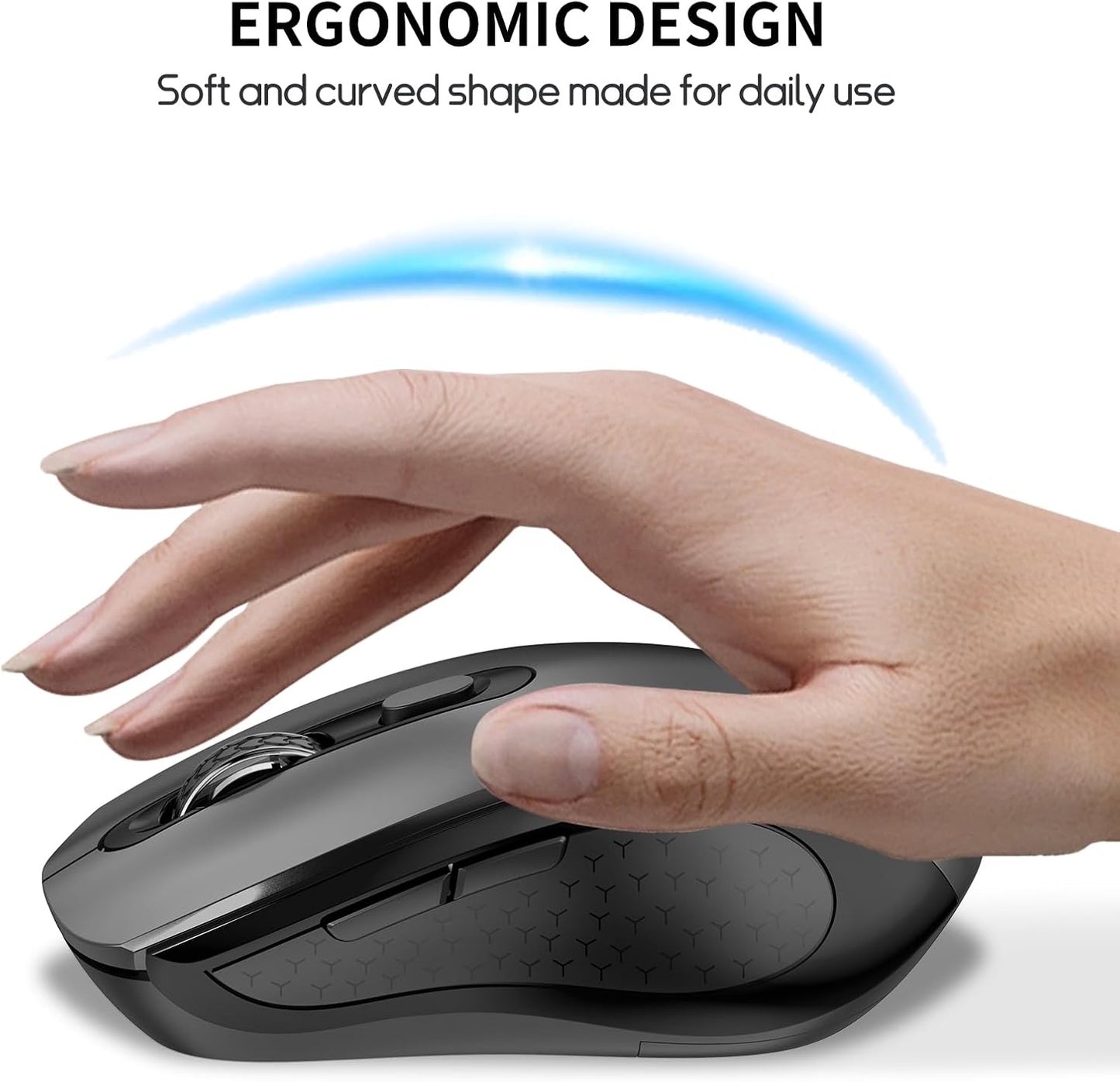 Wireless Mouse with Side Buttons, 2400 DPI, Anti Slip Scroll Wheel, Suitable for Laptops, PCs, Chromebook, Mac, MacBook, Mouse With USB Nano Receiver, 6-Button Wireless Computer Mouse - Gray