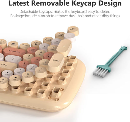 KNOWSQT Wireless Keyboard and Mouse Combo, Light Milktea 100 Keys 2.4 GHz Round Keycap Typewriter Ctue Keyboards, USB Receiver Plug and Play, for Windows, PC, Laptop, Computer, Desktop