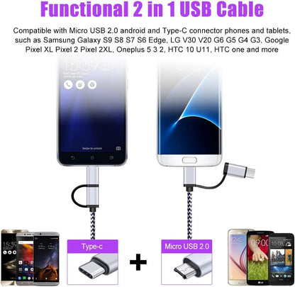 USB C Cable, SIXSIM 3Pack 6Ft 2 in 1 Cable Type C Charger Cable Nylon Braided USB A and Micro USB Cable for iPhone 16/16 Pro/16 Pro Max, Samsung Galaxy S24 S23 Ultra S22 S21 Plus, More Android Devices