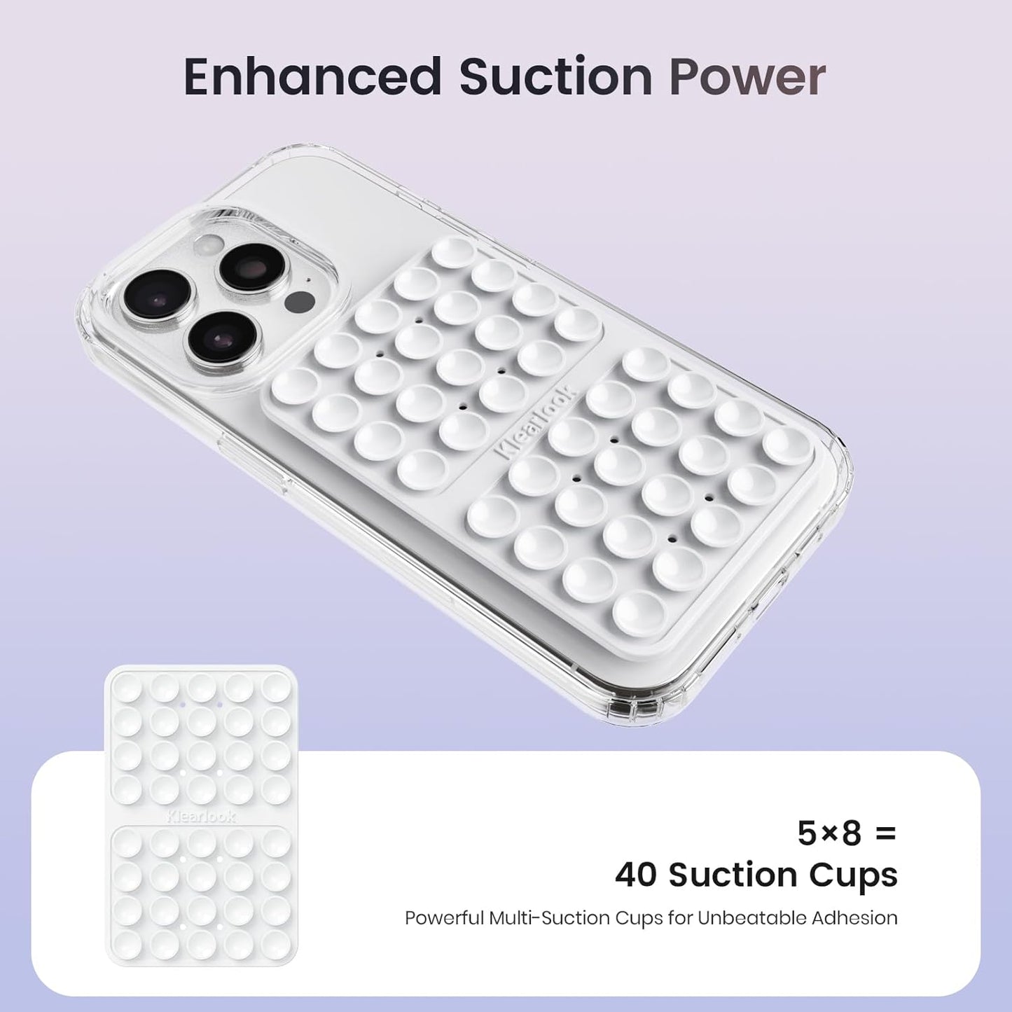 Klearlook Silicone Suction Cup Phone Case Mount Double Sided, Silicon Sticky Phone Grip with Higher Suction for Cell Phone, Hands-Free Phone Accessories Holder for Selfies and Videos, White