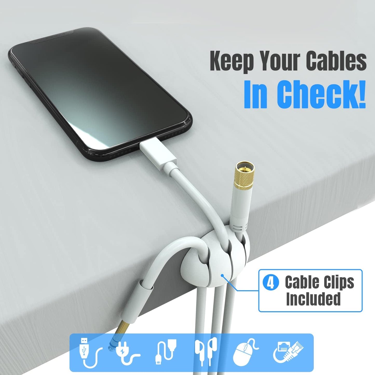 Large Cable Management Box, Cord Organizer to Hide Power Strip, Extension Cord, Surge Protector | Cord Hider Safe Box for Desk Organizers, Gaming PC, Computer, TV | White, Black Edition by Tokye®