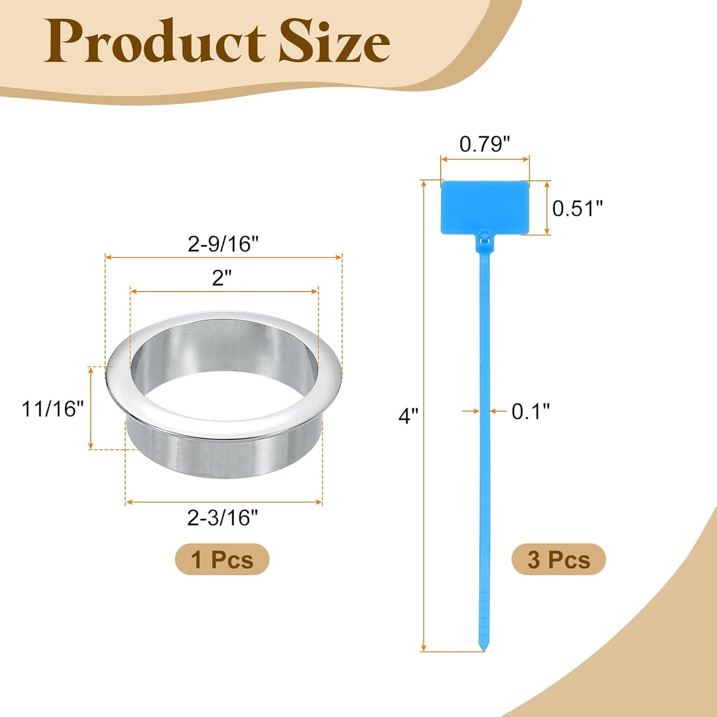 uxcell Desk Grommet, 2-3/16" (55mm) Zinc Alloy Cable Hole Cover Wire Cord Organizer with Marked Cable Ties for Home Office Desktop Wire, Silver Tone