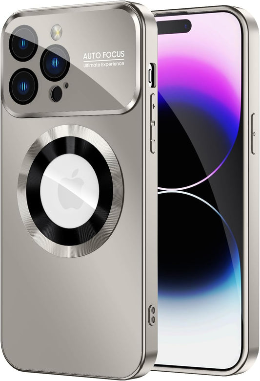 Magnetic for iPhone 14 Pro Max Case, Compatible with MagSafe, Built-in Camera Lens Protector, Logo View, Military Grade Drop Proof Phone Case Cover, Titanium Gray