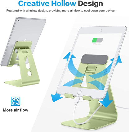 OMOTON Adjustable Tablet Stand for Desk, Upgraded Longer Arms for Greater Stability, T2 Tablet Holder with Hollow Design for Bigger Sized Phones and Tablets Such as iPad Pro/Air/Mini, Green
