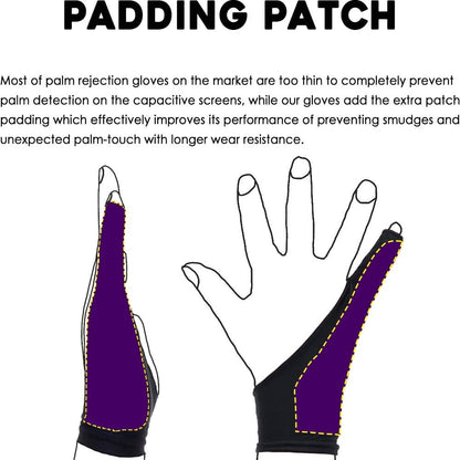 AKX Artist Drawing Glove Medium - 2 Pack Palm Rejection for iPad - Smudge Guard, 1 Finger, Fingerless, Good for Left and Right Hand, Black | AK-010