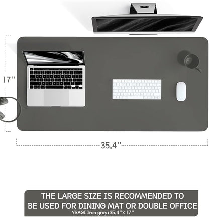 YSAGi Non-Slip Leather Desk Pad L Size, Waterproof Laptop Computer Desk Keyboard Mat, Table Protector Blotter Mat, Large Mouse Pad for Office/Work/Home/Decor(Dark Gray, 35.4" x 17")