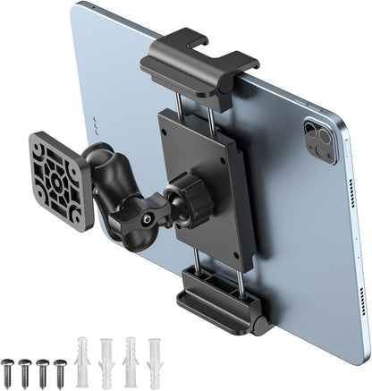 PLDHPRO Tablet Wall Mount Holder with Drill Base, Adjustable iPad Wall Mounted Stand Compatible with 5.1'' - 15.6'' Phones Tablets for Truck Dashboard Desk Kitchen Cabinet