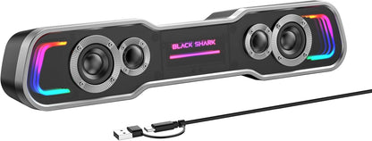 Black Shark BS-SP1 Bluetooth Computer Speakers for Desktop, 5 Colorful Lights Gaming PC Speaker with Stereo Sound, USB C/USB Powered Sound-bar for Computer Desktop PC Monitor Laptop