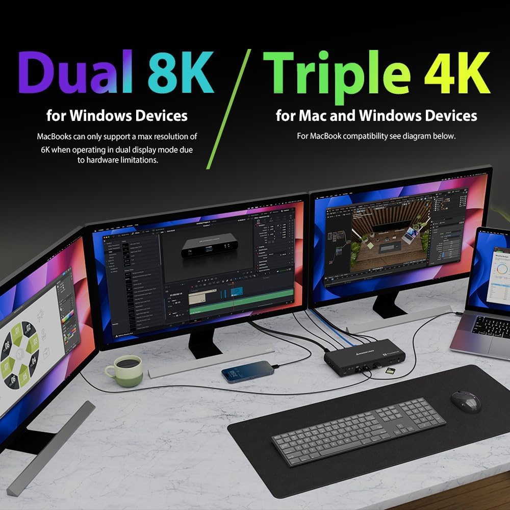 IOGEAR Quantum Thunderbolt 5 Dock Pro - 10 Devices - 80gbps - 2.5G - TB5 Host Dual 8K 60hz / Triple 4K Display 120hz - USB-A, SD 4.0, Audio - TAA - 140W Host Power - Includes PSU - Win 11 — GTD58KTAA