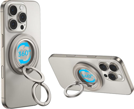 SYNCWIRE Phone Ring Holder Grip for MagSafe, 360° Rotation Magnetic Cell Phone Grip Stand Two-Sided Magnetic Compatible with iPhone 16 15 14 13 12 Pro Max fits MagSafe Accessories - Titanium