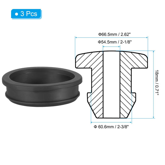 PATIKIL 60.6mm / 2-3/8 Inch Drill Hole,2-1/8 Inch ID Rubber Grommets, 3Pcs Top Hat Grommet for Wiring Eyelet Ring Gasket Automotive Firewall Cable Hole Plugs Wires Protection, Black