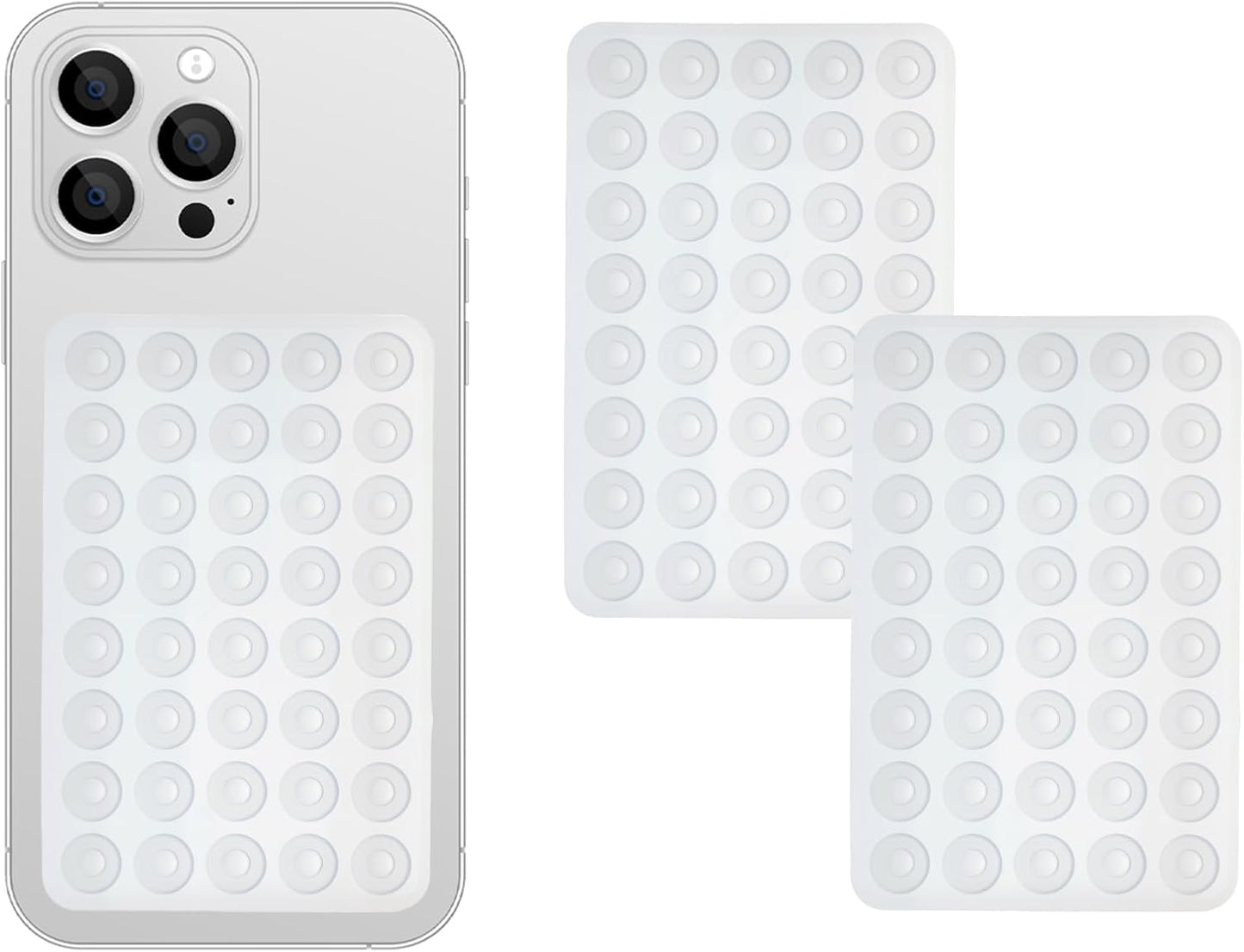 2 Pack Silicone Double-Sided Suction Grip – 40 Cups per Side, Strong Hold for iPhone, Galaxy, Pixel, Android – Hands-Free for Selfies & Videos (Clear)