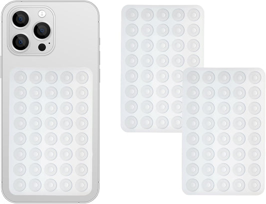2 Pack Silicone Double-Sided Suction Grip – 40 Cups per Side, Strong Hold for iPhone, Galaxy, Pixel, Android – Hands-Free for Selfies & Videos (Clear)