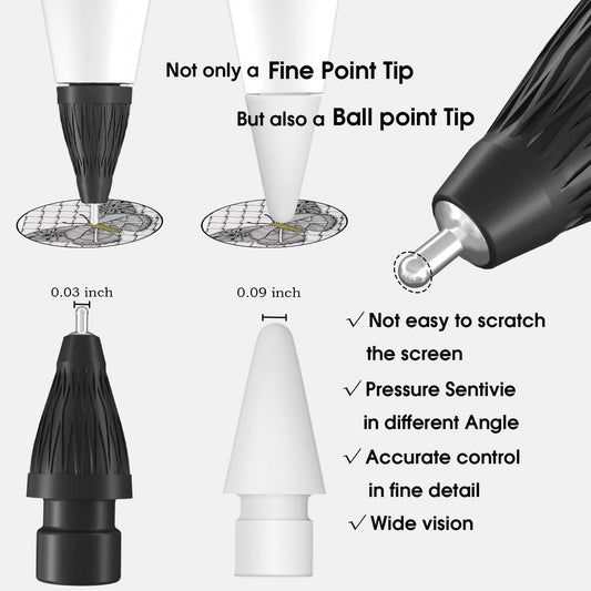 Upgraded Pencil Tips fits for Apple 2nd 1st Gen USB-C iPad Pro Pencil,No Wear Out Fine Point Apple Pen Tip &Noiseless Friction Nib Covers Set, Make iPencil 1 / Pencil 2 Work Like a Charm,Black
