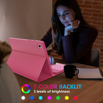 Keyboard Case for Samsung Galaxy Tab A9 Plus 5G 11 inch 2023 (SM-X210/X216/X218), 7 Color Backlit Detachable Keyboard Bluetooth, Smart Folio Cover with S Pen Holder for Galaxy Tab A9+ 11"(Dark Pink)