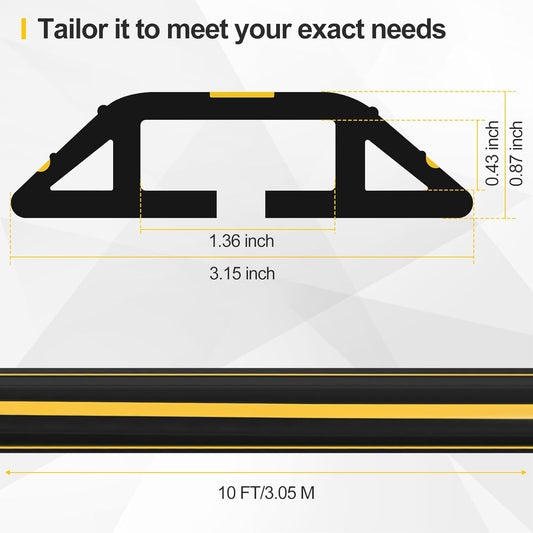 Floor Cord Cover 10Ft 2Pcs Heavy Duty PVC Floor Cable Protector Electric Cord Hider Cable Management Floor Strip Extension Cord Covers Cable Raceway for Wires on Floor Inner Channel 1.36" W x 0.43" H