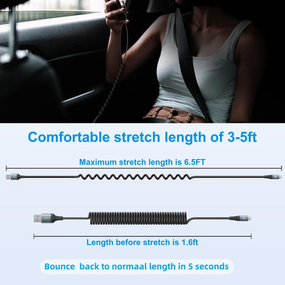 iPhone Charger Cable 6FT for Car, Coiled Lightning Cable [Apple MFi Certified] 2 Pack 6 Feet Lightning Cord Compatible with iPhone14 13/12/11 Pro Max/XS MAX/XR/XS/X/8/7/Plus/6S iPad/iPod - Black