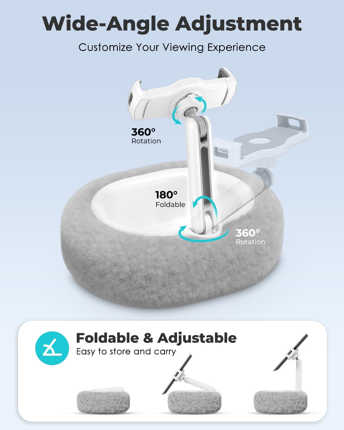 Viozon Tablet Pillow Stand,Kindle Pillow Stand, Compatible with 4-11" Tablet/Phone with Small Bowl, Kindle Holder Accessories,Idea for Reading and Video Watching On Bed,Grey