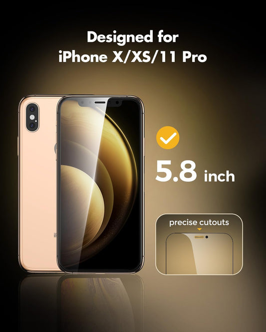 UNBREAKcable Tempered Glass Screen Protector Film for iPhone X/11 Pro/XS (5.8 Inches) [Pack of 2] HD 9H Hardness [Anti-Scratch, Anti-Fingermarks, Bubble Free and Ultra Clear]