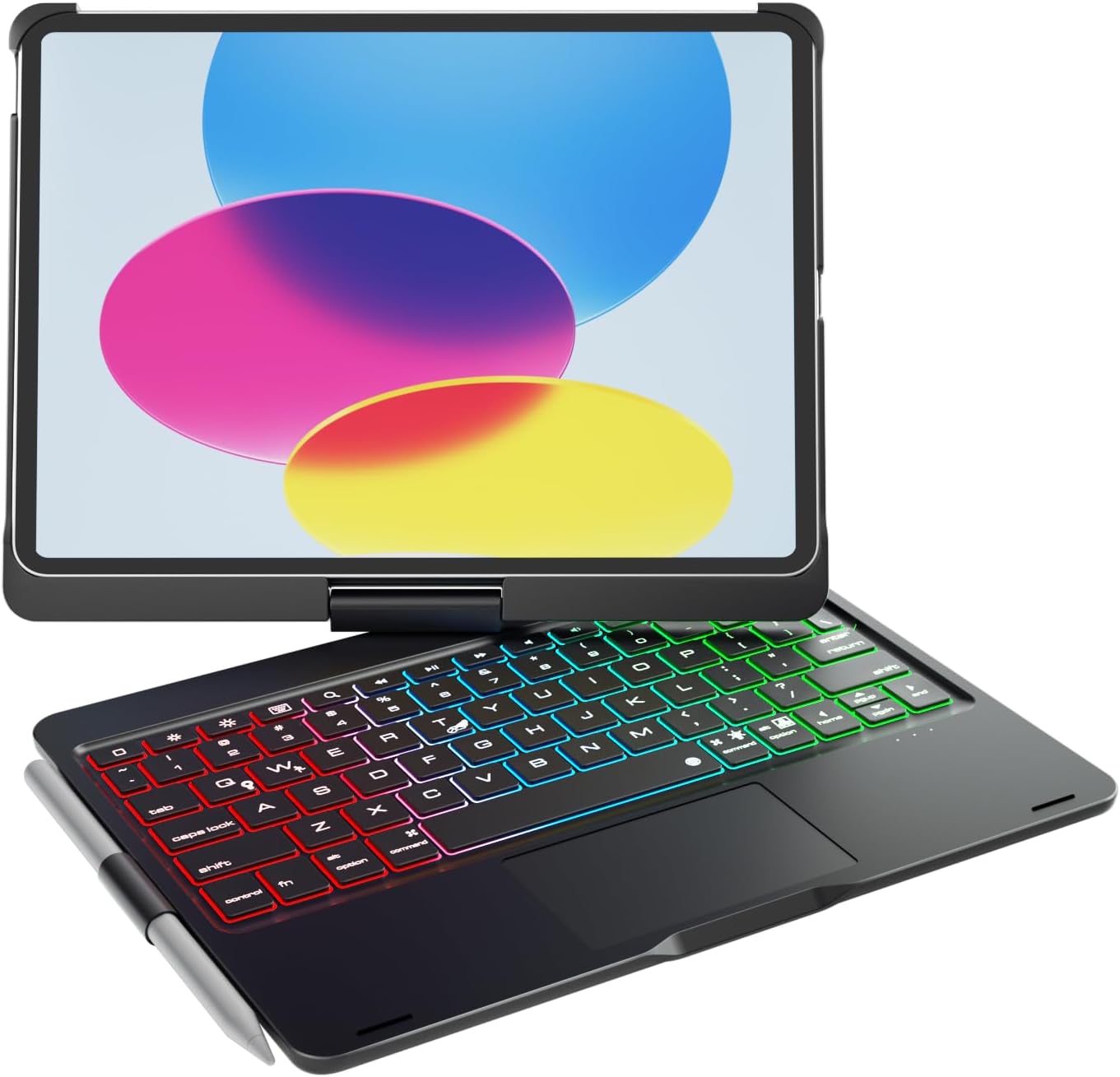 doqo for iPad 10th 11th Generation Case with Keyboard,360° Rotatable Wireless 7 Colors Backlight Multi-Touch Trackpad Folio Keyboard Cover for iPad 11-inch A16 2025 10.9-inch 10th 2022 (Black)