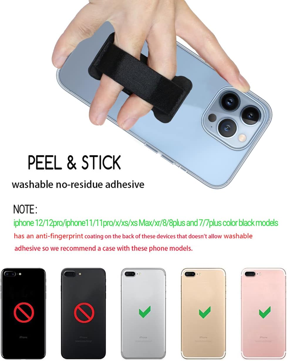 Finger Strap Phone Holder - Ultra Thin Anti-Slip Universal Cell Phone Grips Band Holder for Back of Phone -2Pack(Black)