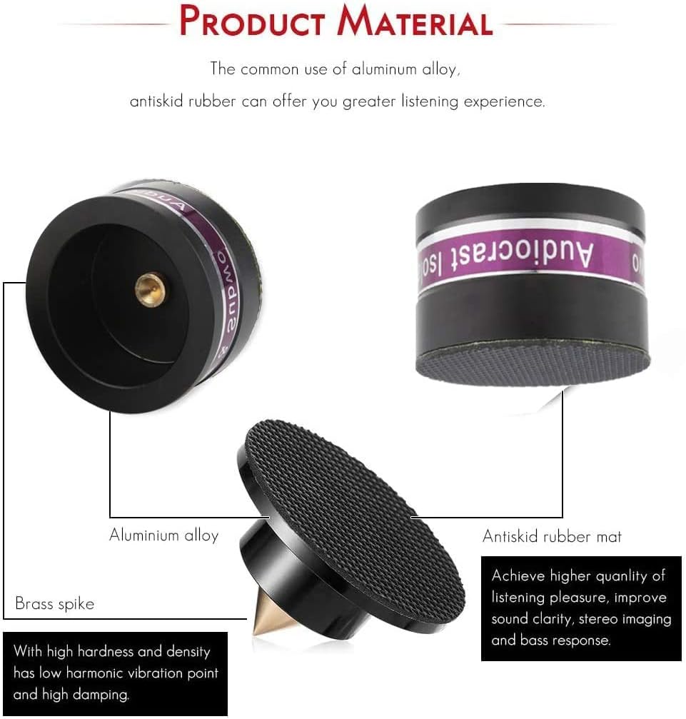 Tertullus 4 Pcs Aluminum Speaker Spike+Isolation Feet for Turntable Amplifier Subwoofer Black