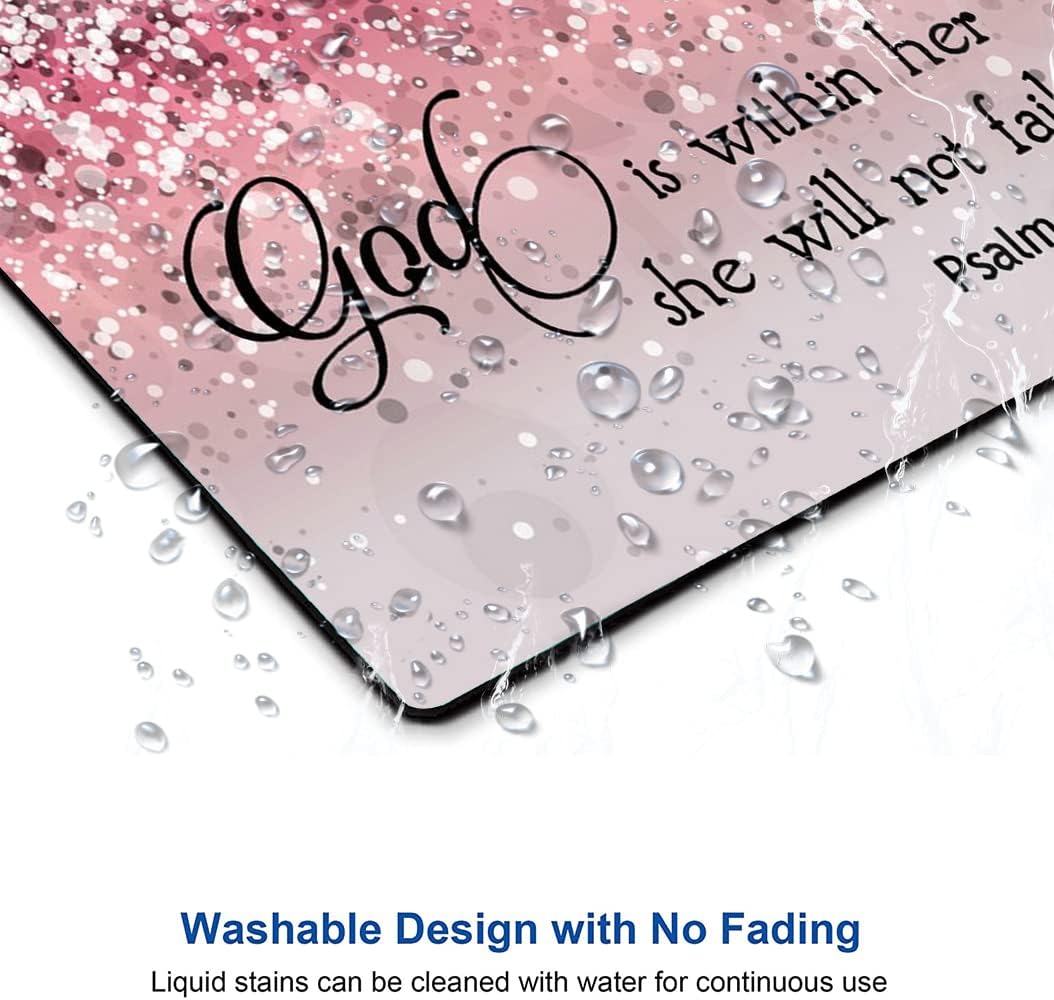 Hokafenle Mouse Pad, Psalm 46:5 God is Within Her, She Will not Fall - Bible Verse Pink Glitter Pattern Mouse Pad for Women, Square Waterproof Non-Slip Rubber Base Mousepad for Office Laptop