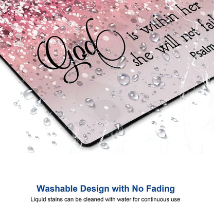 Hokafenle Mouse Pad, Psalm 46:5 God is Within Her, She Will not Fall - Bible Verse Pink Glitter Pattern Mouse Pad for Women, Square Waterproof Non-Slip Rubber Base Mousepad for Office Laptop