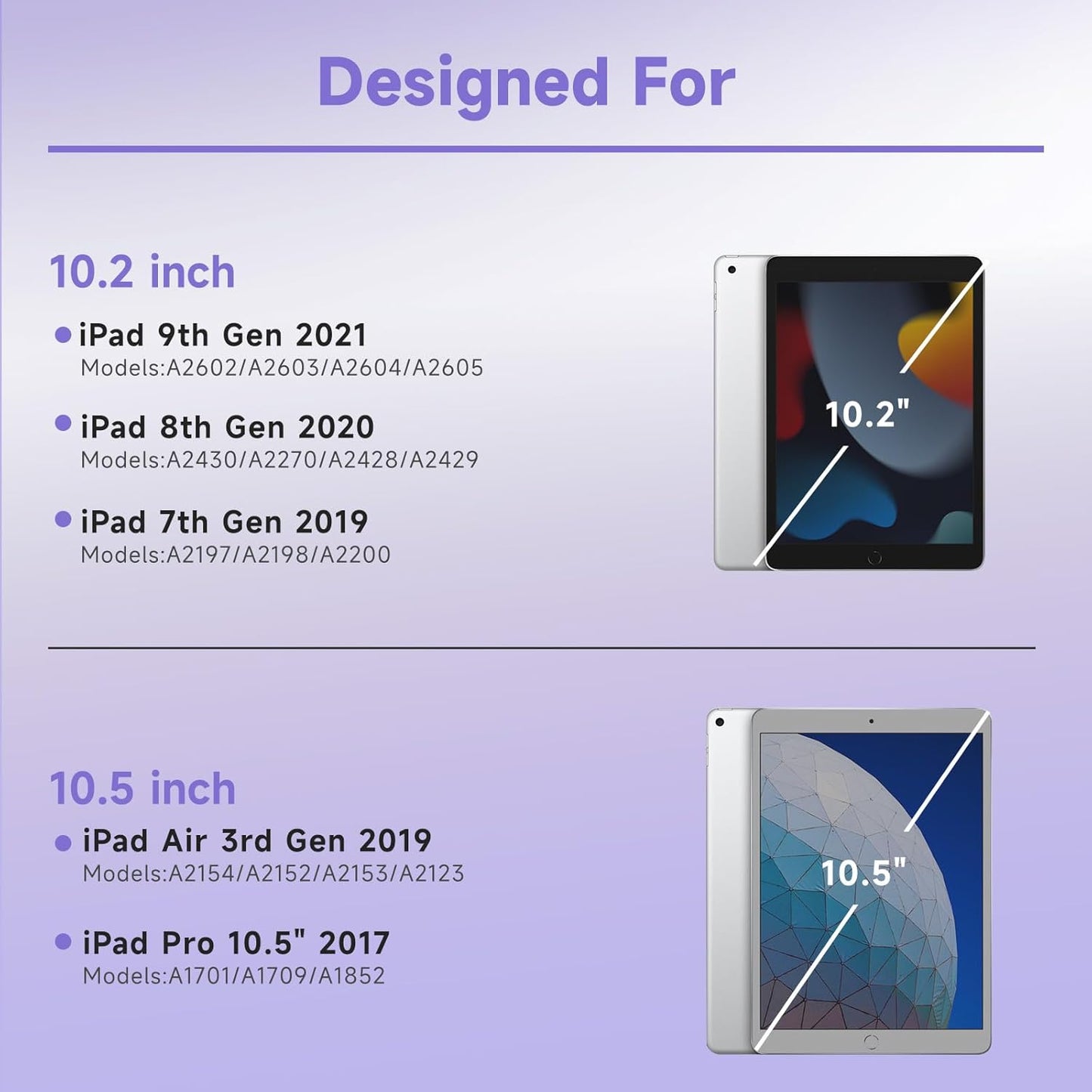 Keyboard Case for iPad 9th/8th/7th Generation 10.2 inch 2021/2020/2019 & ipad Pro 10.5-inch & ipad Air 3 2019-Backlit Detachable keyboard 360° Rotatable Folio Cover with upper pencil holder-(Purple)