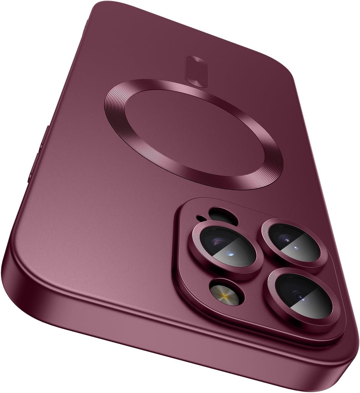 Magnetic for iPhone 14 Pro Max Case [Compatible with MagSafe][Built-in Camera Lens Protector] Slim Soft TPU Bumper Shockproof Metallic Luster Phone Case (Burgundy)