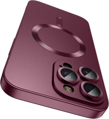 Magnetic for iPhone 14 Pro Max Case [Compatible with MagSafe][Built-in Camera Lens Protector] Slim Soft TPU Bumper Shockproof Metallic Luster Phone Case (Burgundy)