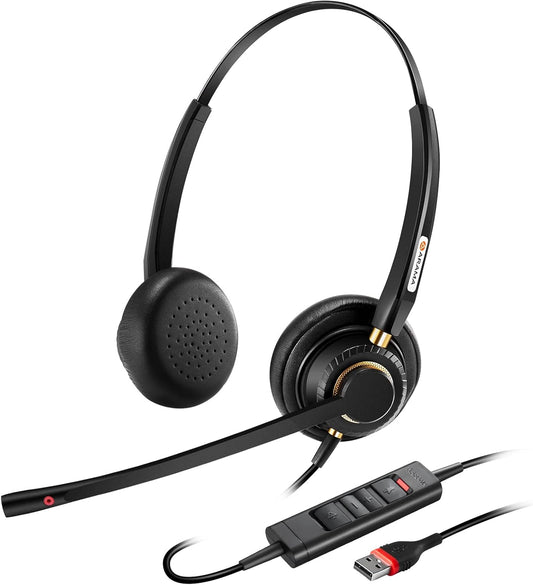 Arama USB Headset with Microphone for PC, Computer Laptop Headphones with Noise Cancelling Mic & Audio Controls for Home Office Business Skype UC Webinar Zoom