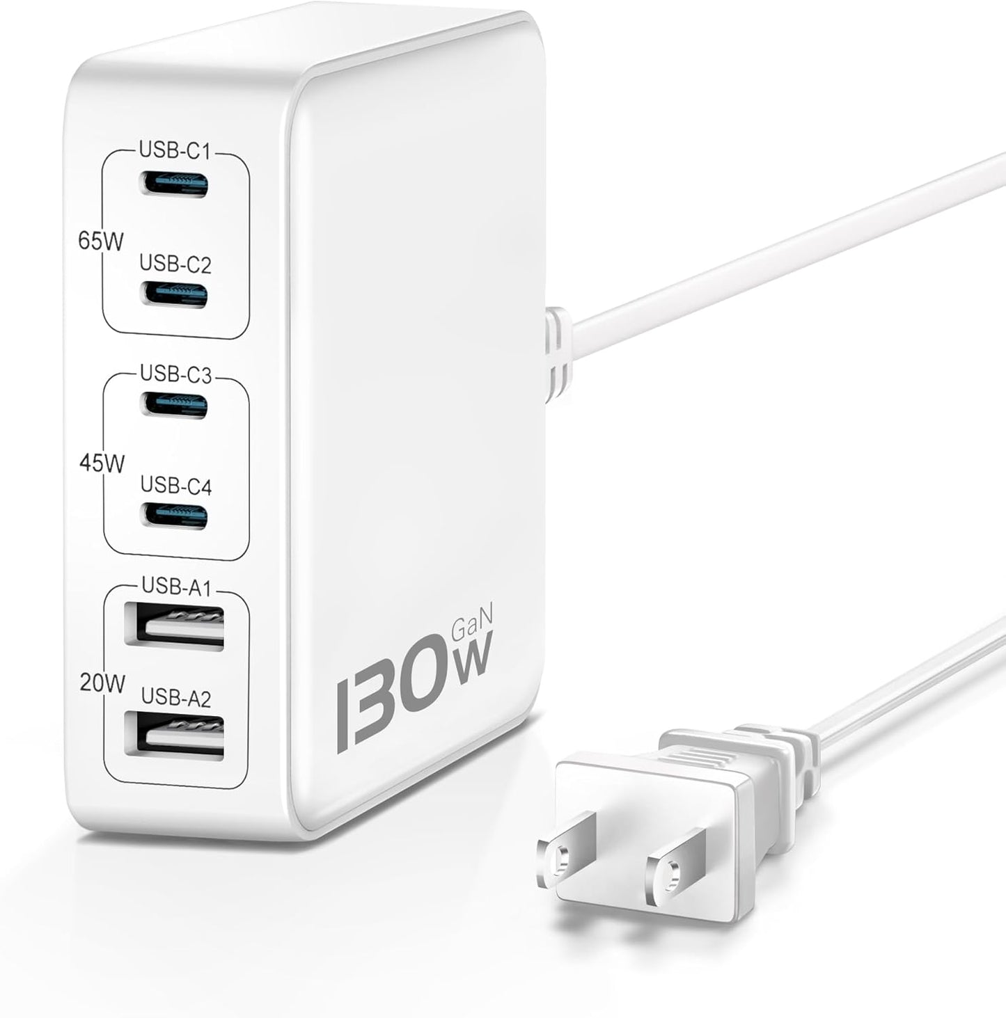 MSTJRY Charging Station for Multiple Devices : 130W 6 Port GaN Fast USB C Charger Station, Compact Multi Port PD 65W 45W Charger for MacBook Pro/Air/iPad iPhone 16 15/14/13/Pro Max/Galaxy