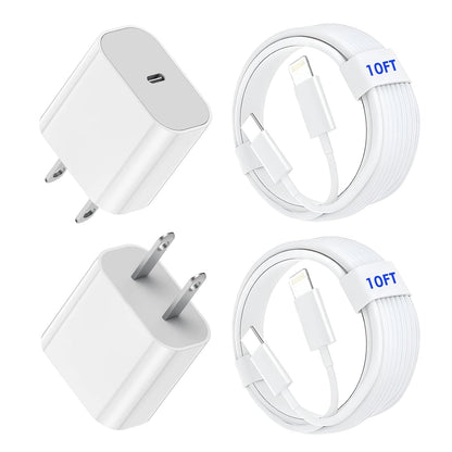 2Pack Fast Charger iPhone [Apple MFi Certified],10FT iPhone Charger Fast Charging USB C to Lightning Cable with 2Pack PD USB C ChargerBlock 10ft i Phone Charger Cord for i Phone 14/13/12/11/X/XS Max/8